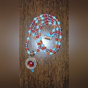 Upcycled Handmade Necklace - Imitation Pearls - Sunset Collection